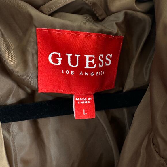 GUESS Janina Brown Long Line Faux Fur Hood Full Zip Down Puffer Jacket Size L - Picture 14 of 14